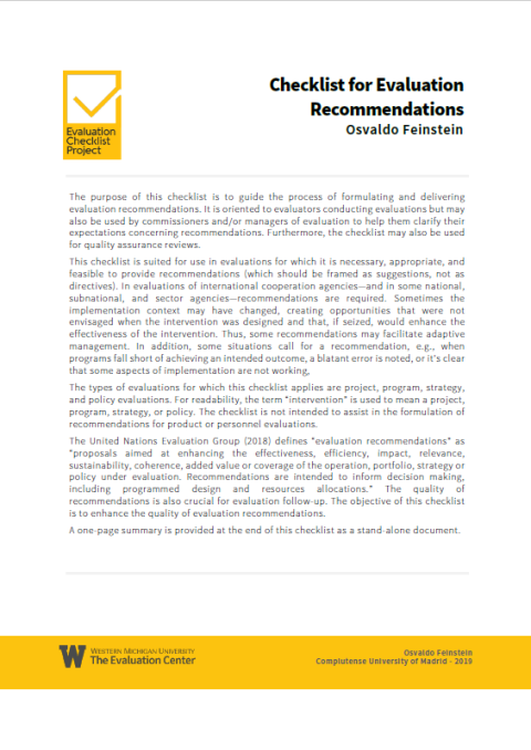 Checklist for Evaluation Recommendations