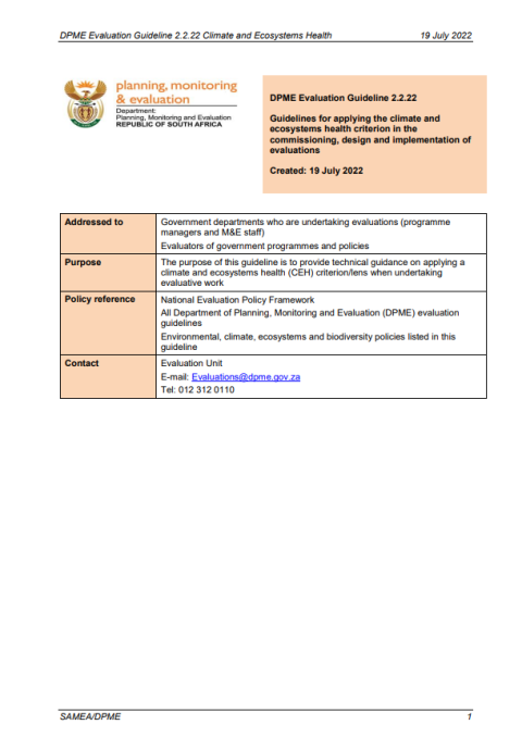 Guidelines for applying the climate and ecosystems health criterion in the commissioning, design and implementation of evaluations