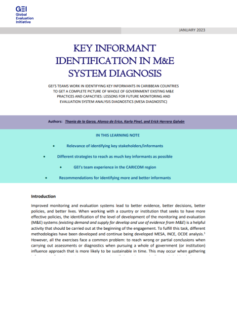Key informant identification in M&E system diagnosis